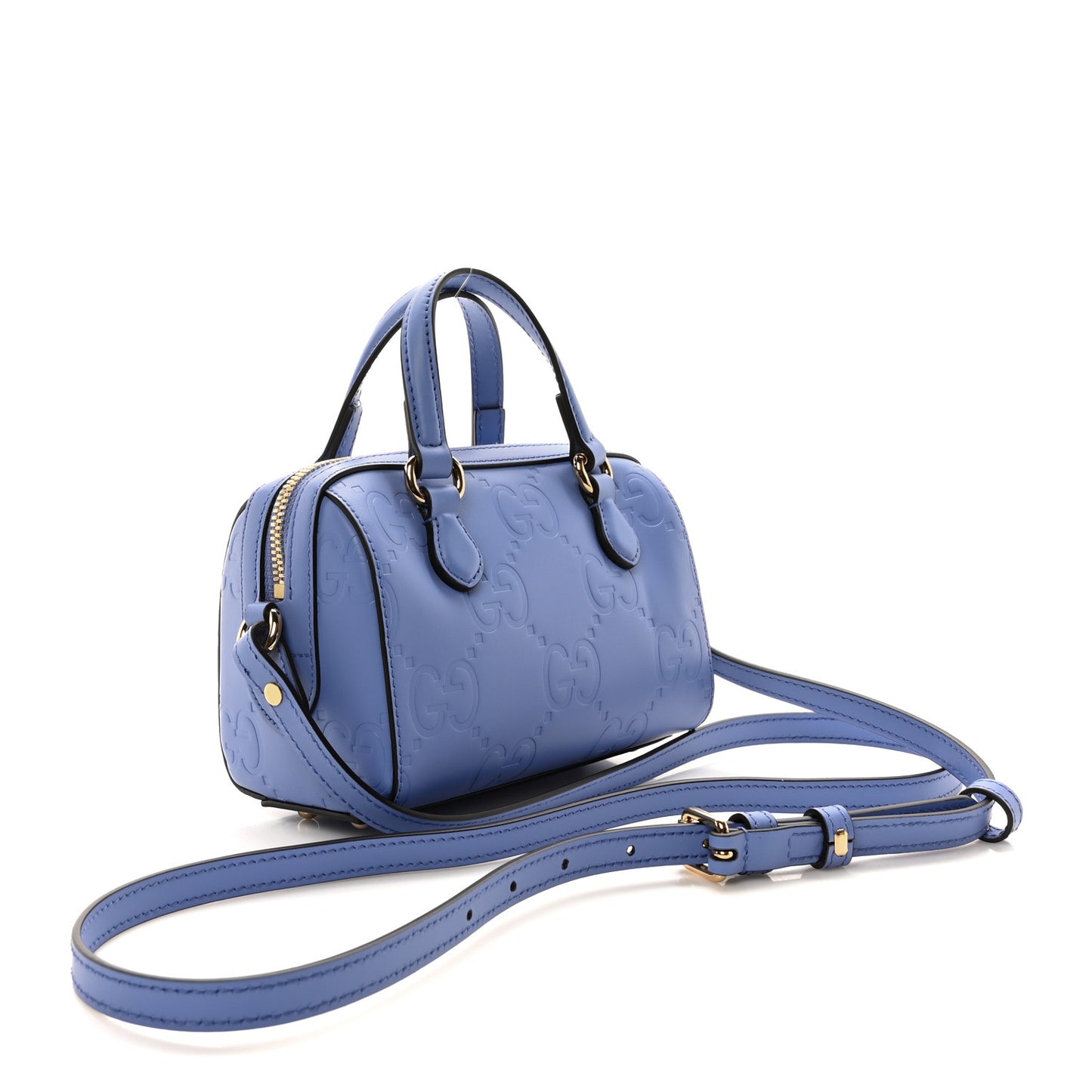 Calfskin Jumbo GG Embossed Super Mini Top Handle Bowler Bag Blue