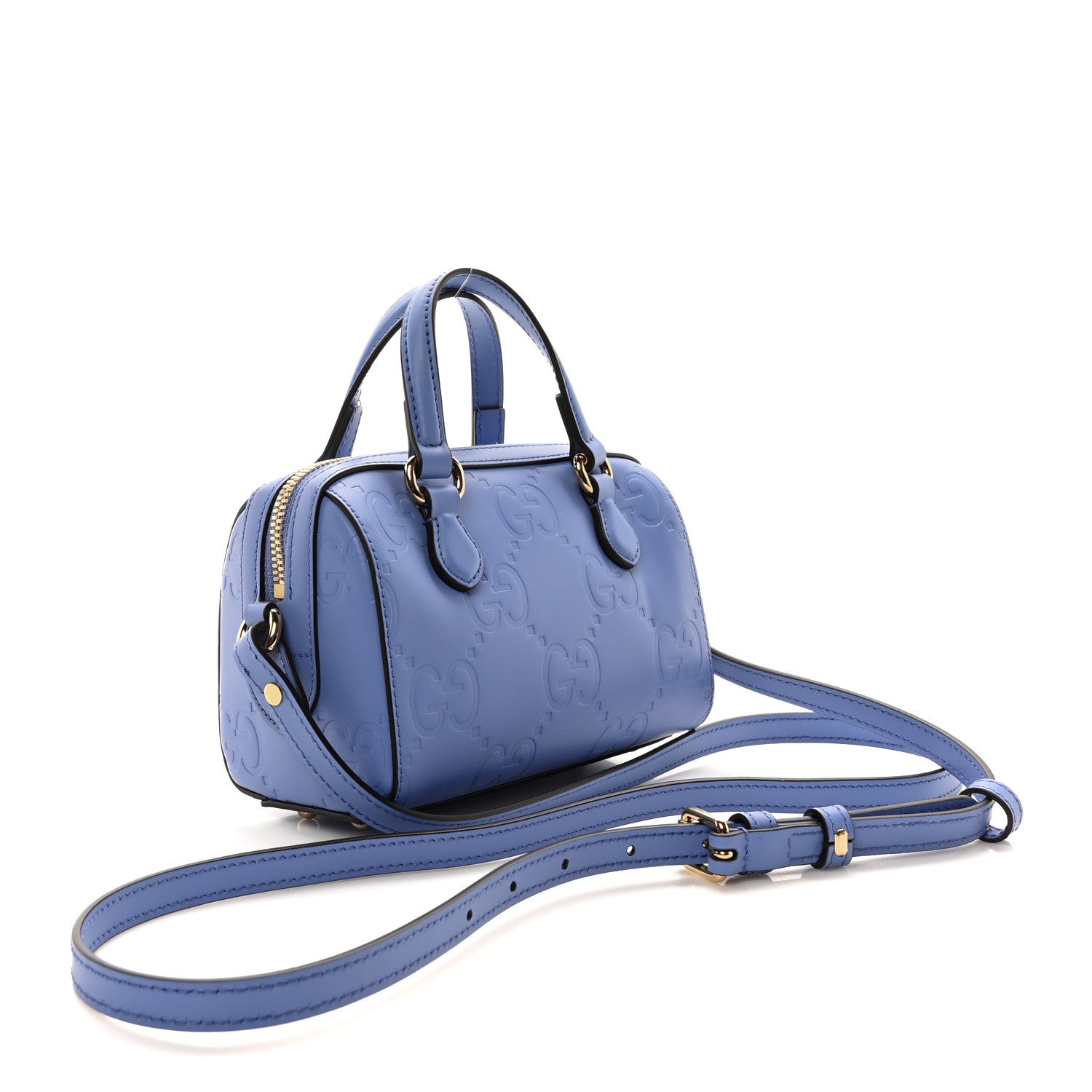 Gucci Calfskin Jumbo GG Embossed Super Mini Top Handle Bowler Bag Blue 3 of 10