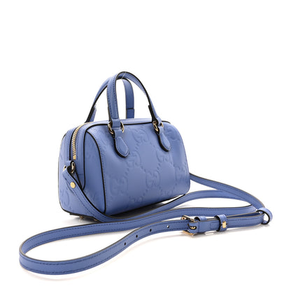 Gucci Calfskin Jumbo GG Embossed Super Mini Top Handle Bowler Bag Blue 3 of 10