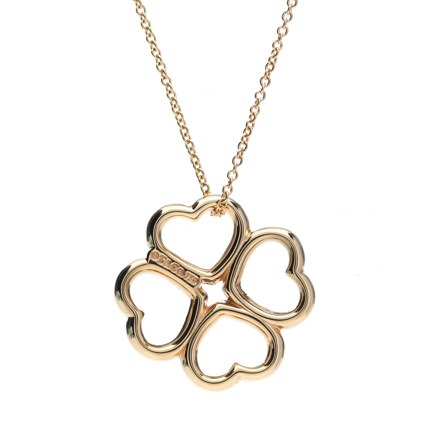 18K Yellow Gold Loving Heart Clover Pendant Necklace