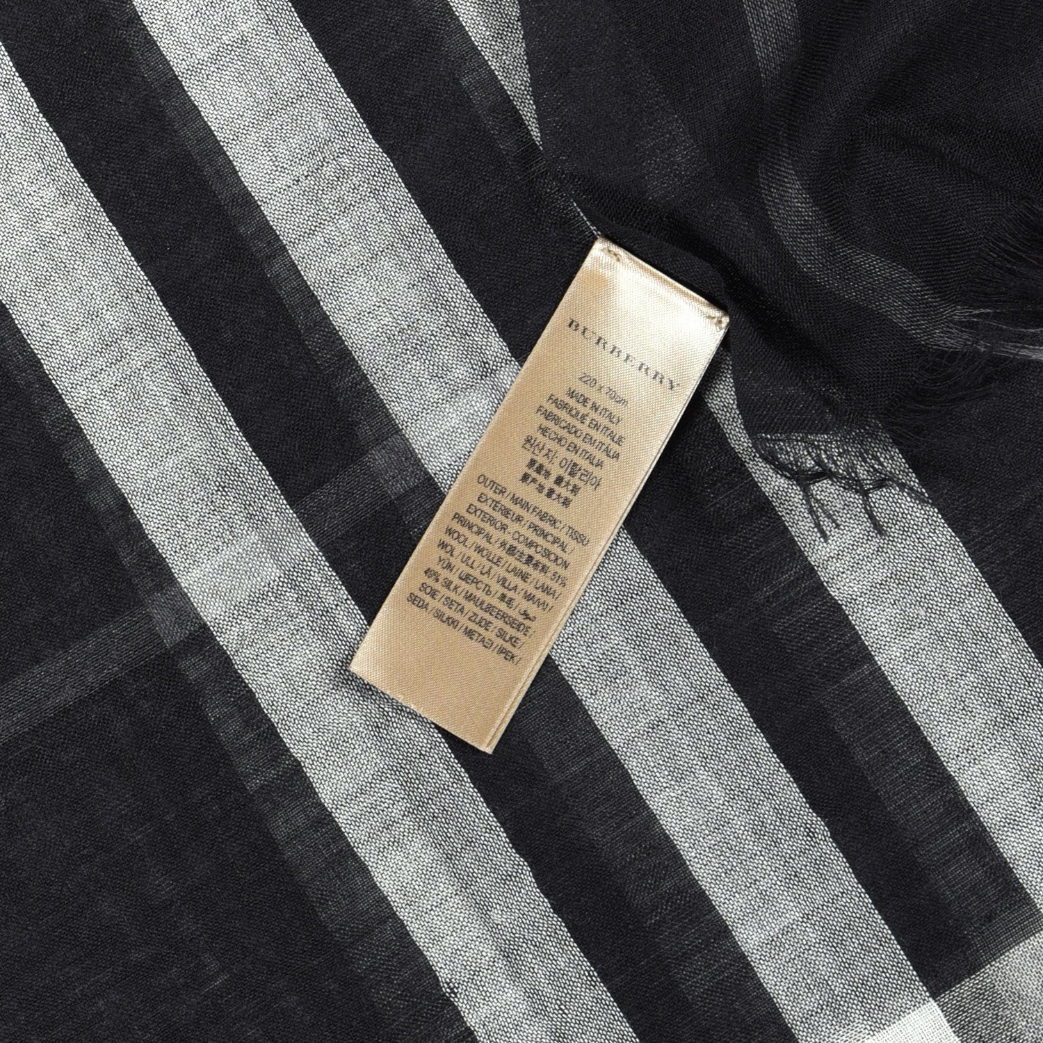 Burberry Silk Wool Check Lightweight Scarf Black 5 of 5