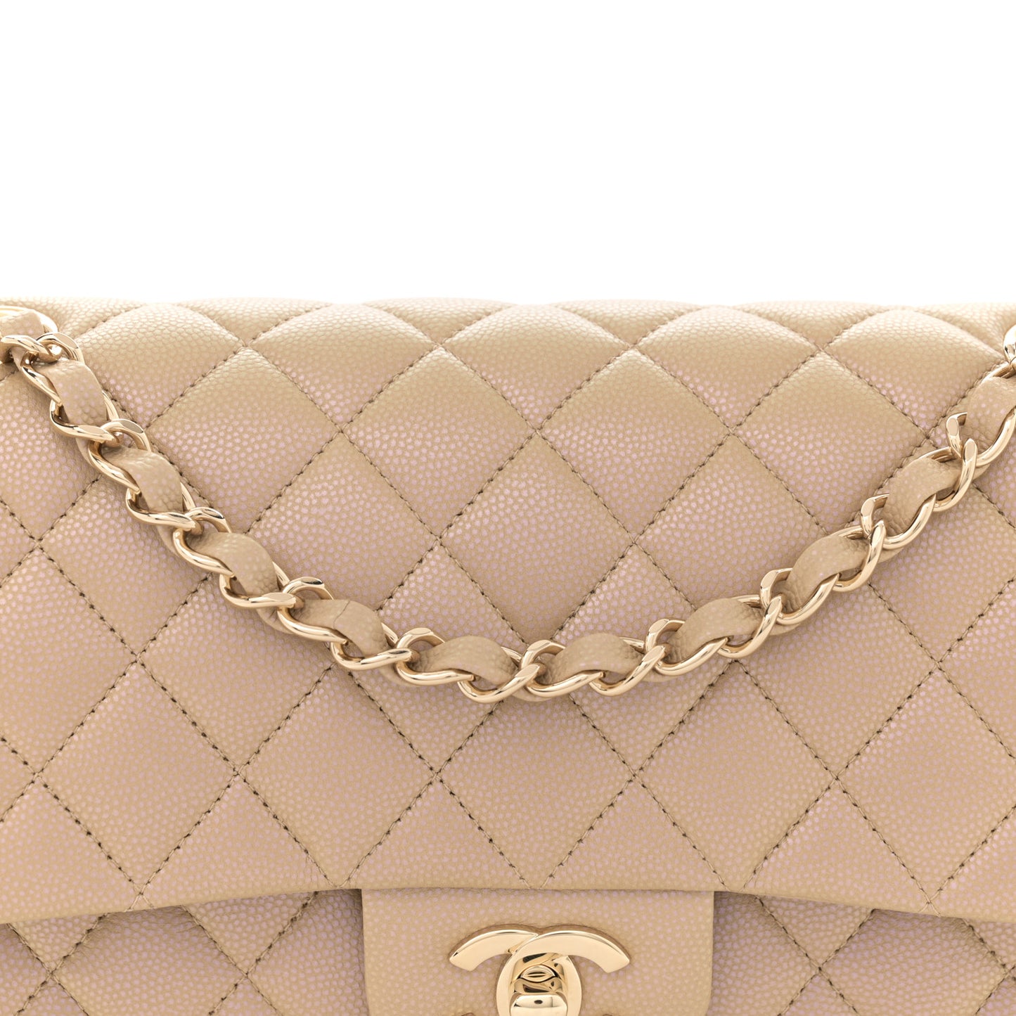 Iridescent Caviar Quilted Medium Double Flap Dark Beige