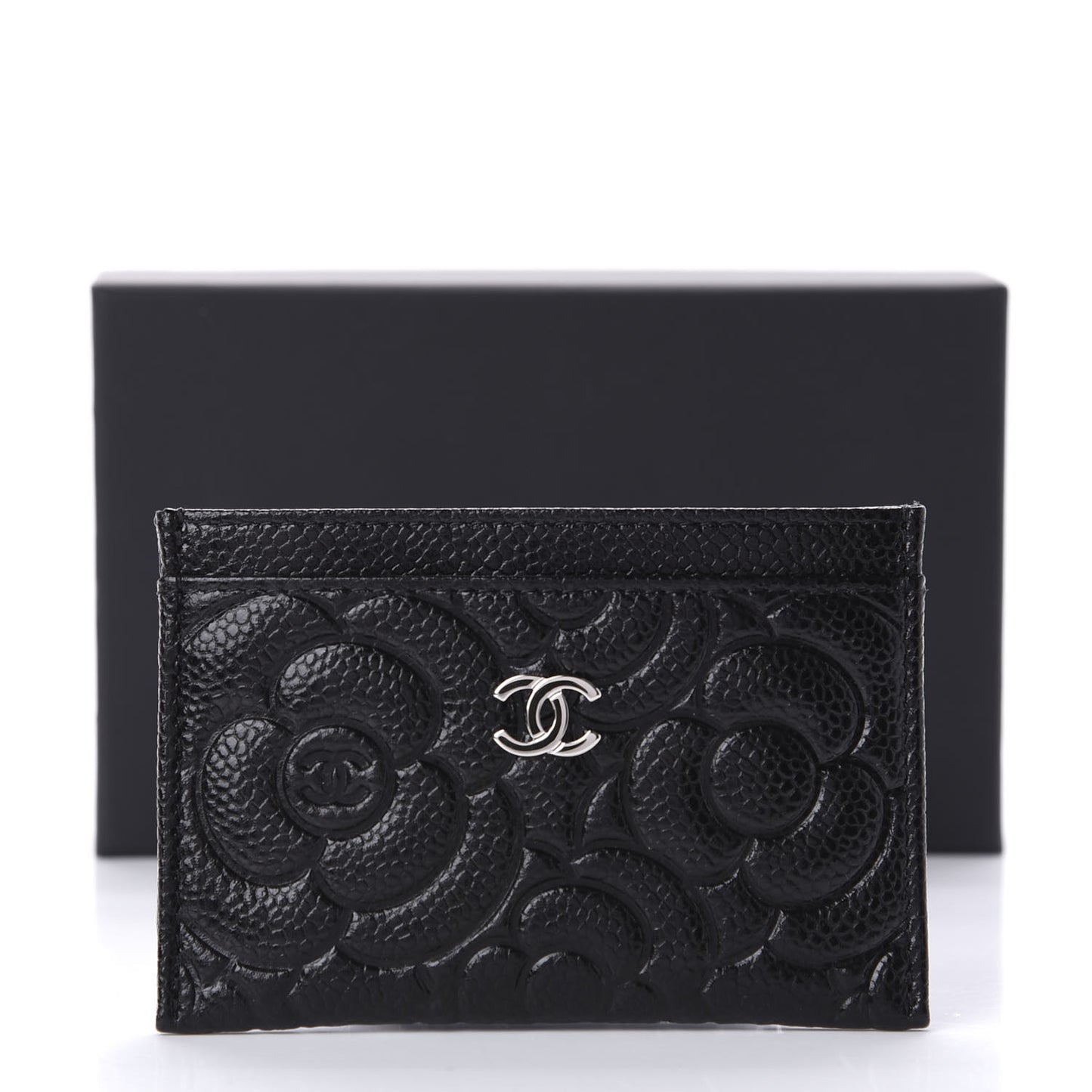 Caviar Camellia Embossed Card Holder Black