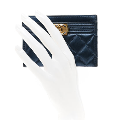 Chanel Metallic Lambskin Quilted Boy Card Holder Blue 2 of 9