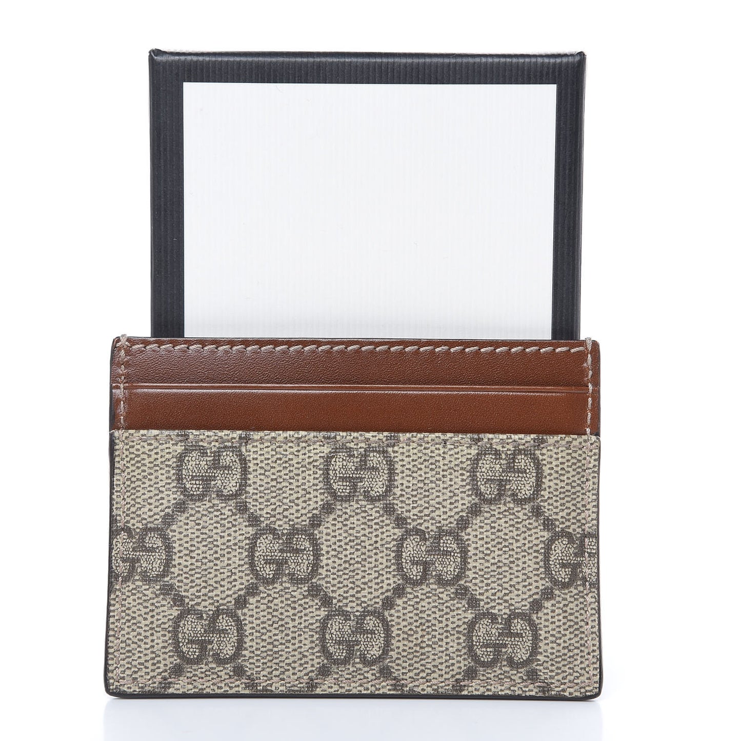 GG Supreme Monogram Calfskin Card Holder Beige Ebony Cuir