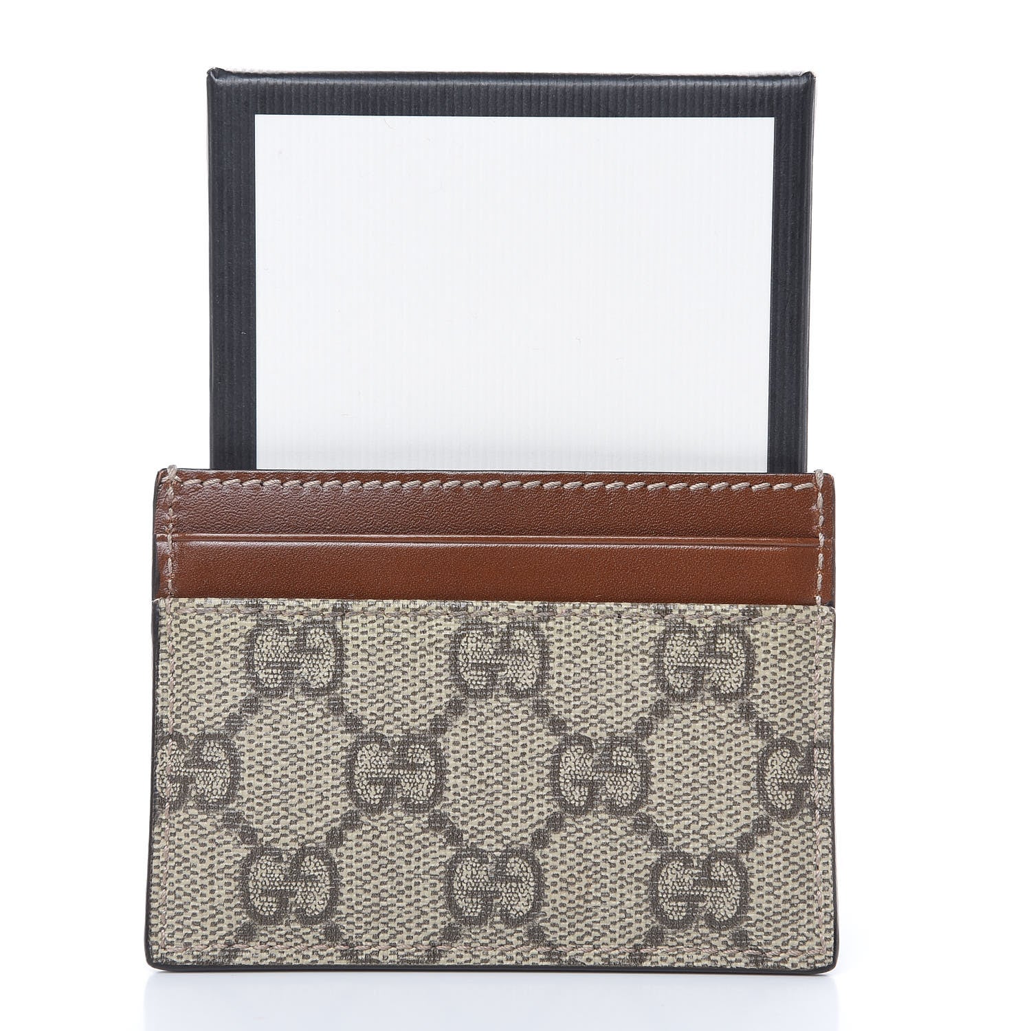 Gucci GG Supreme Monogram Calfskin Card Holder Beige Ebony Cuir 7 of 7