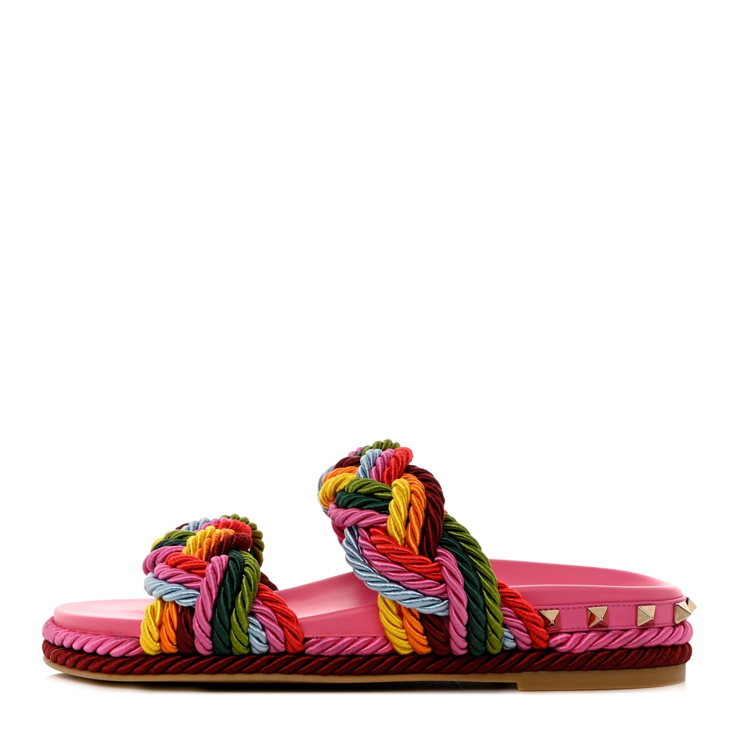 Calfskin Silk Woven Rockstud Torchon 5mm Sandals 36 Feminine Pink Multicolor