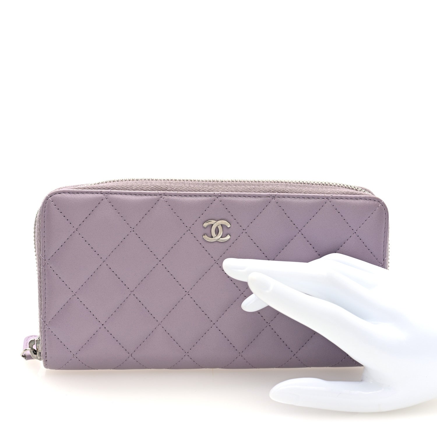 Chanel Lambskin Quilted Large Gusset Zip Around Wallet Light Purple 2 of 7