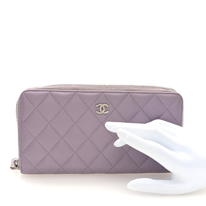 Chanel Lambskin Quilted Large Gusset Zip Around Wallet Light Purple 2 of 7