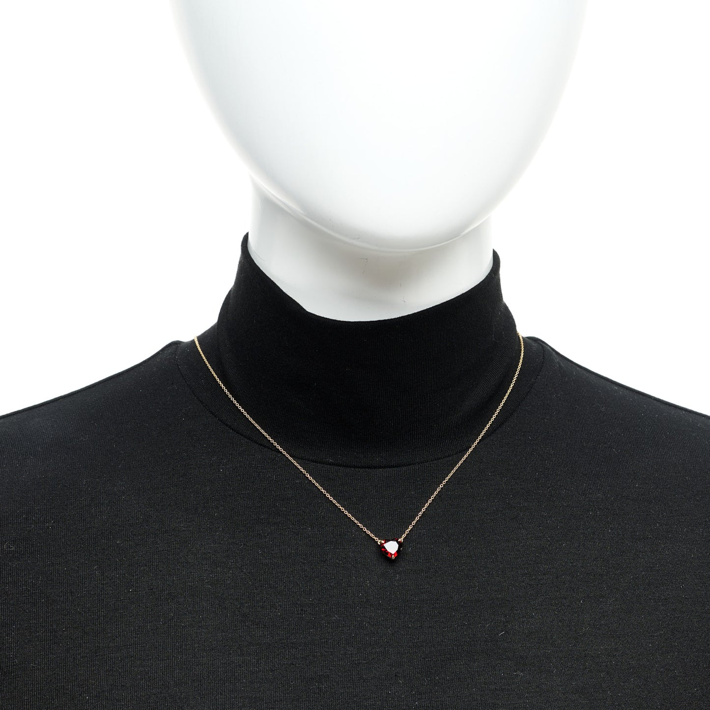 18K Yellow Gold Garnet Heart Pendant Necklace