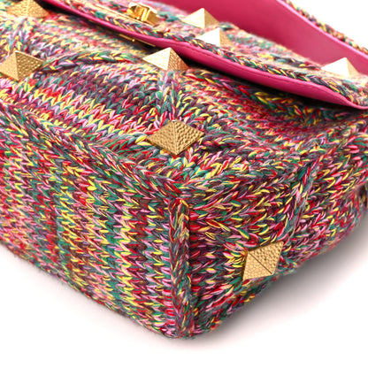 Valentino Garavani Wool Woven Large Roman Stud Shoulder Bag Multicolor Feminine Pink 10 of 10