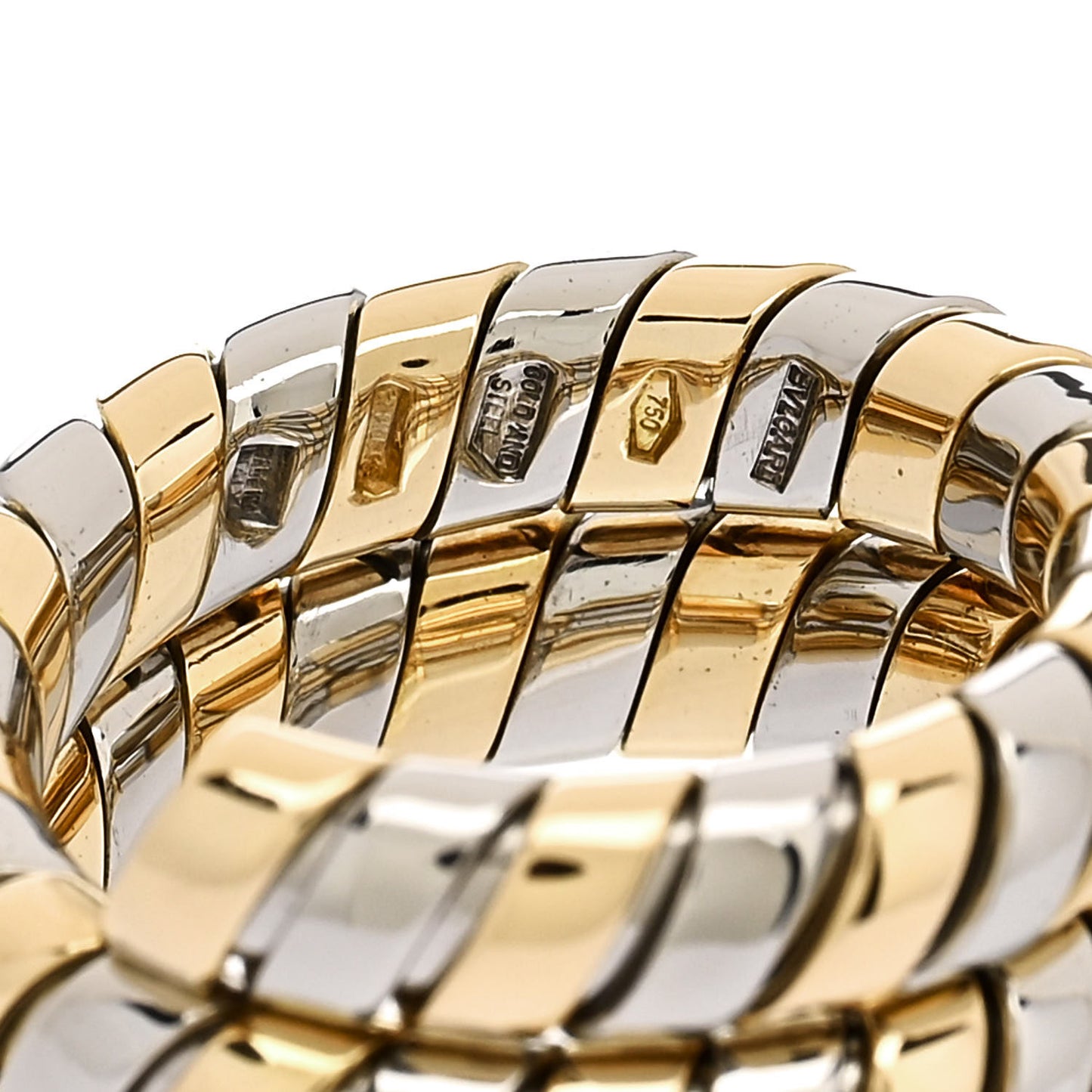 18K Yellow Gold Stainless Steel Spiga Tubogas Ring 53 6.25