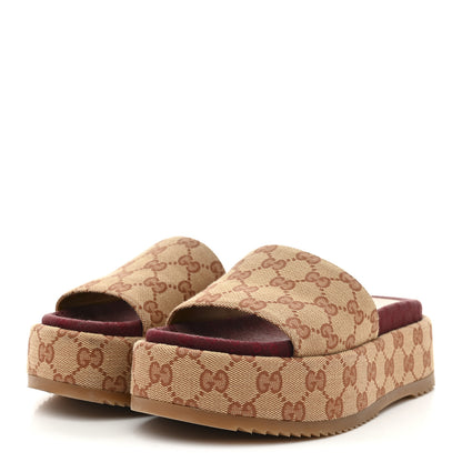 Gucci Canvas GG Monogram Angelina Platform Slide Sandals 36.5 Beige Ruggine 4 of 10