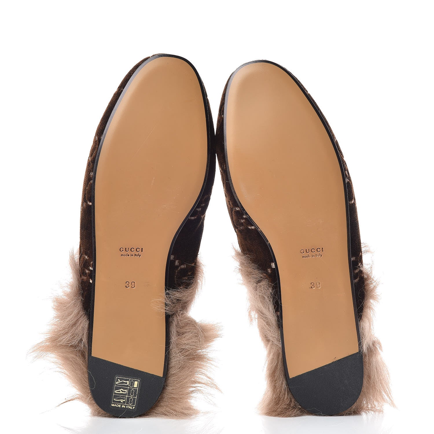 Gucci Velvet GG Monogram Fur Womens Princetown Slippers 39 Brown Black Natural 5 of 7