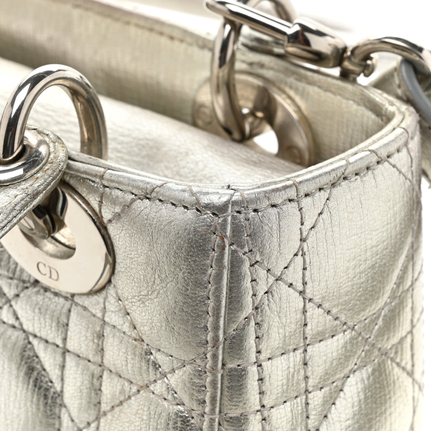 Christian Dior Metallic Grained Calfskin Cannage Small Lucky Badges My Lady Dior Silver 18 of 21