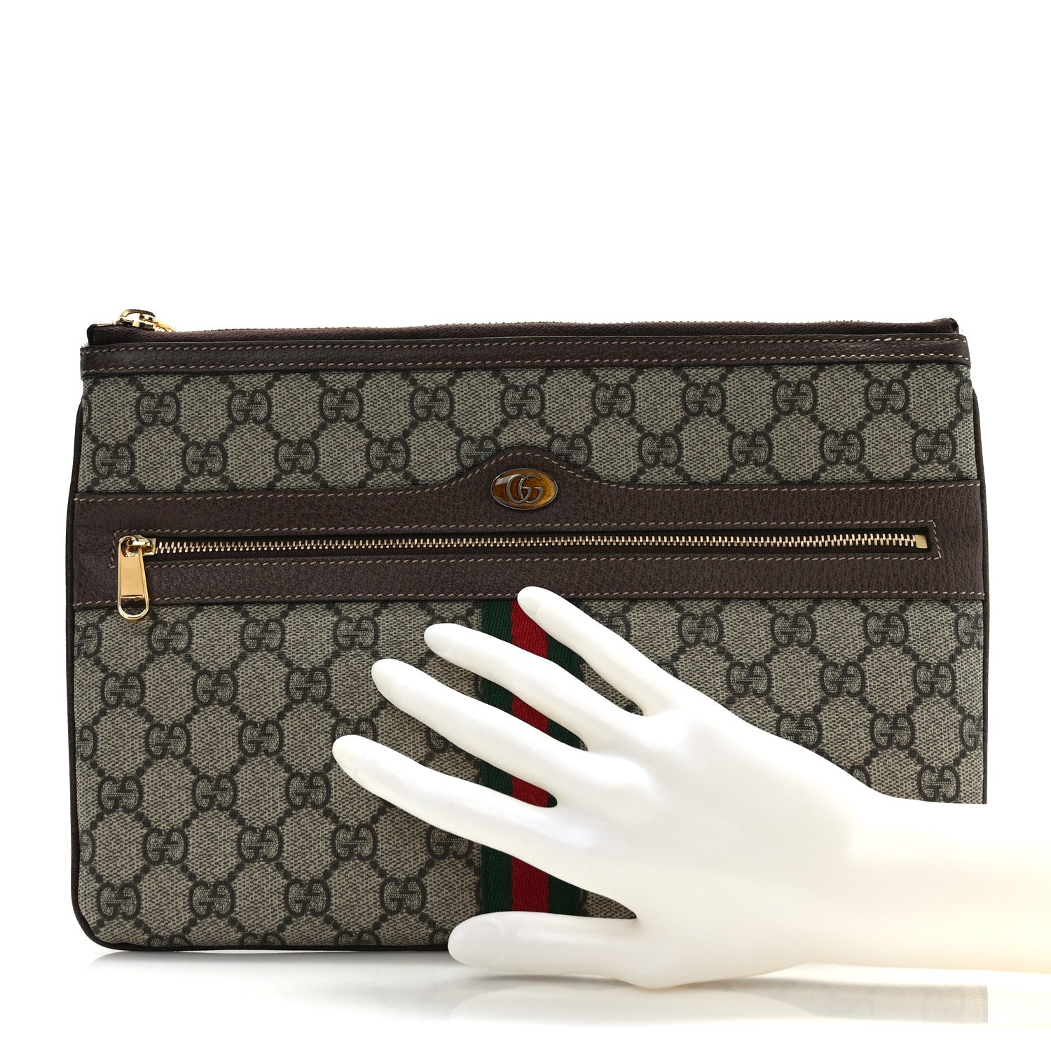 Gucci GG Supreme Monogram Large Ophidia Pouch Clutch Brown 2 of 7