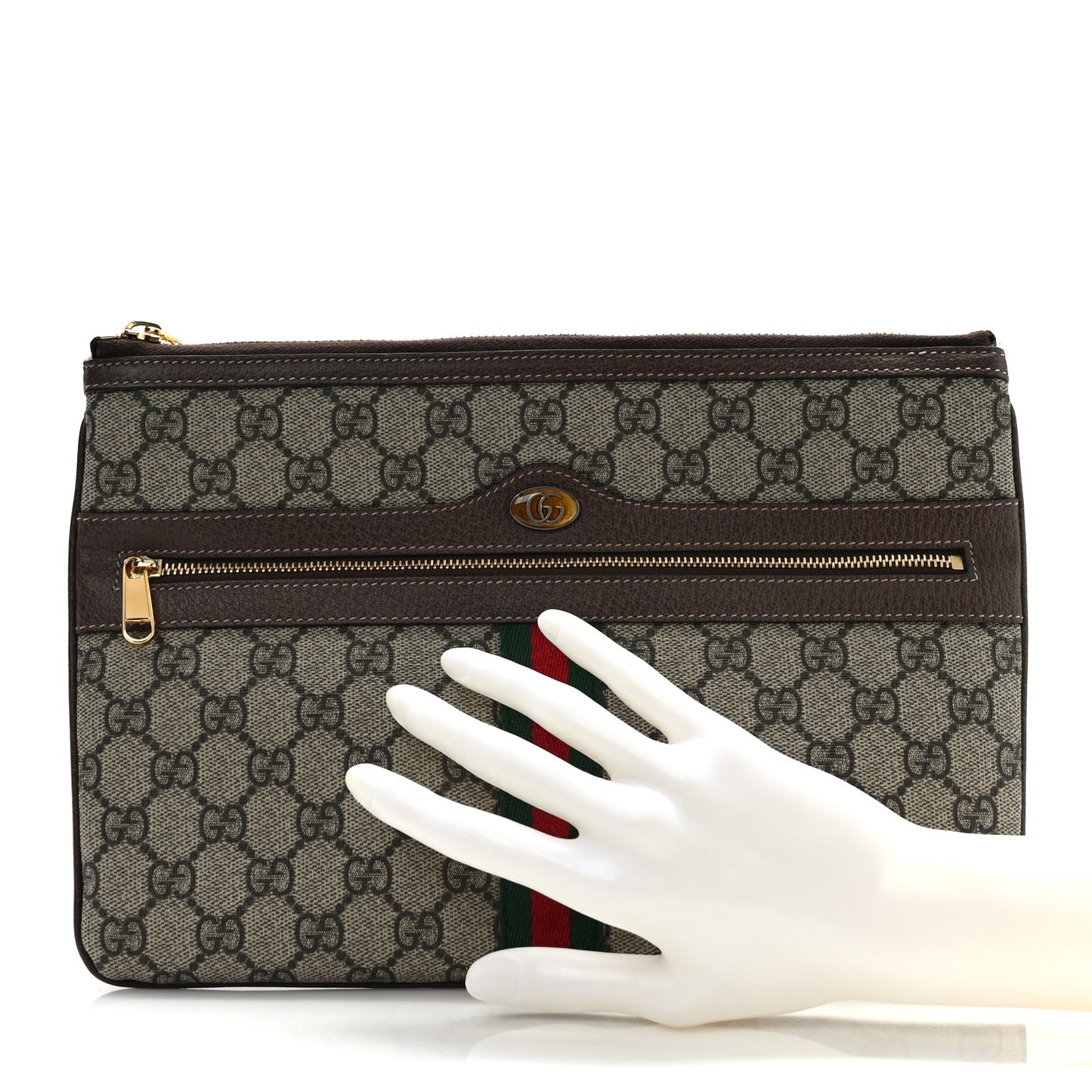 GG Supreme Monogram Large Ophidia Pouch Clutch Brown