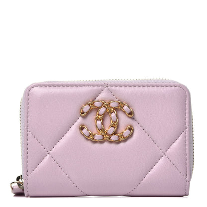 Chanel Lambskin Quilted Chanel 19 Zip Around Coin Purse Wallet Light Pink 1 of 7