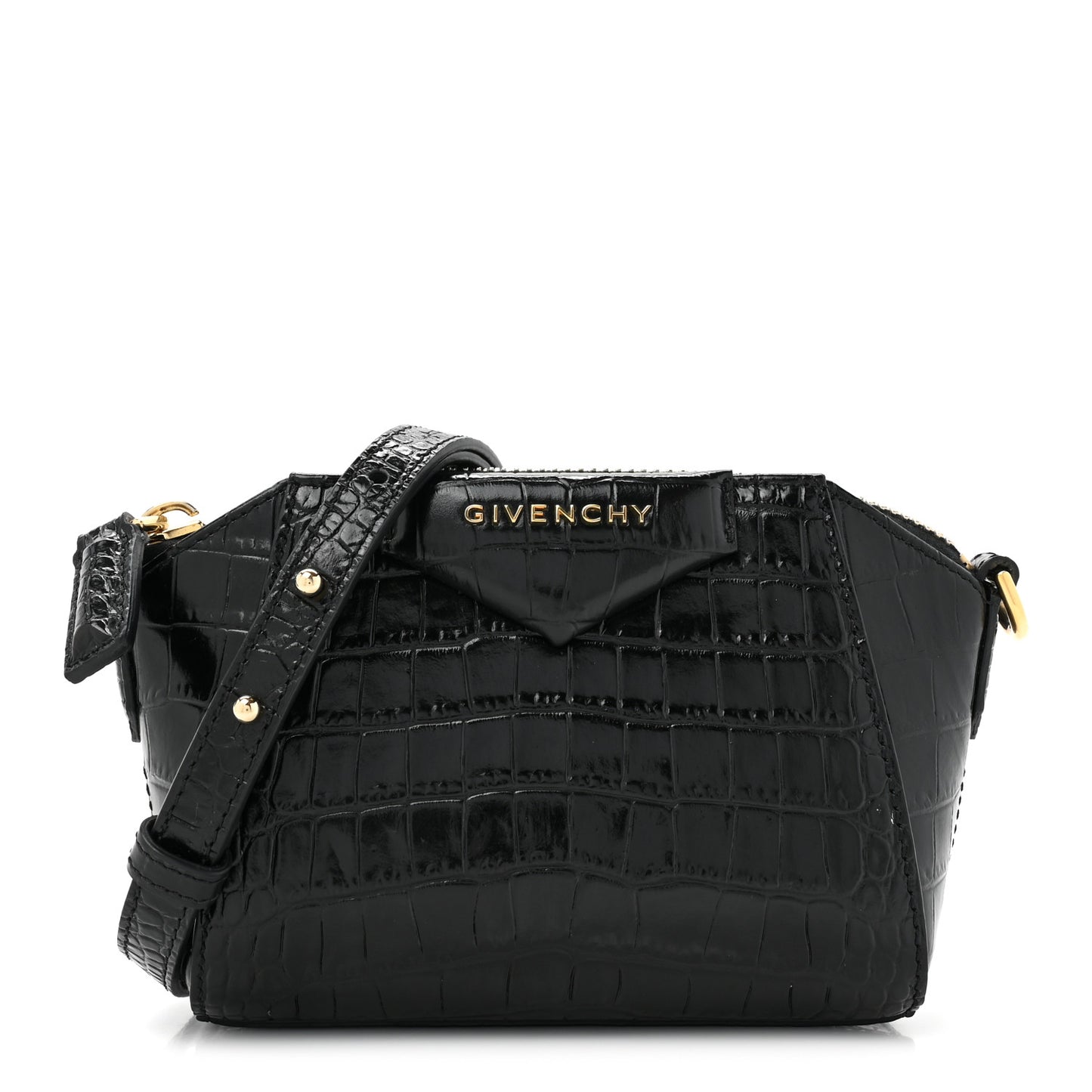 Calfskin Crocodile Embossed Nano Antigona Black