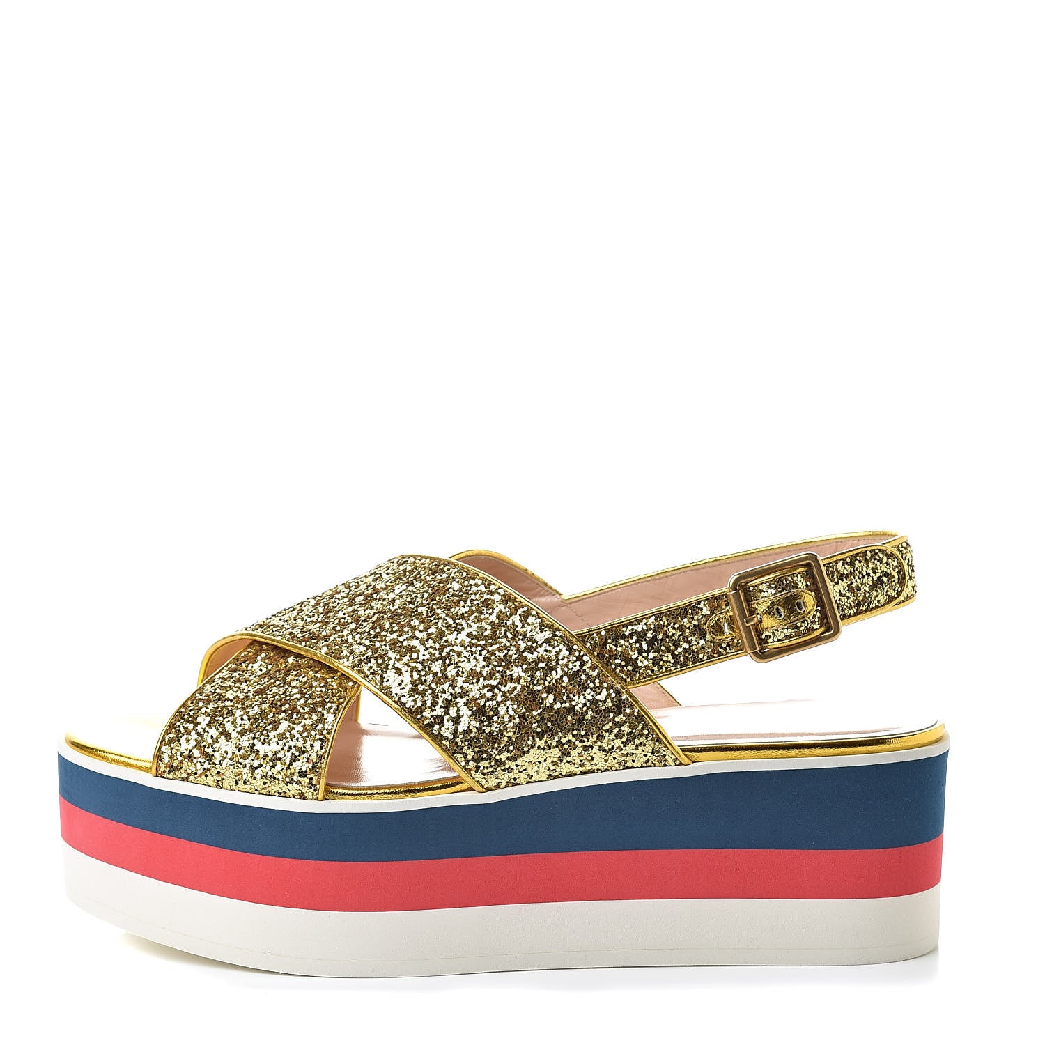 Gucci Glitter Crossover Platform Sandals 40.5 Gold 1 of 8