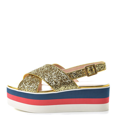 Gucci Glitter Crossover Platform Sandals 40.5 Gold 1 of 8