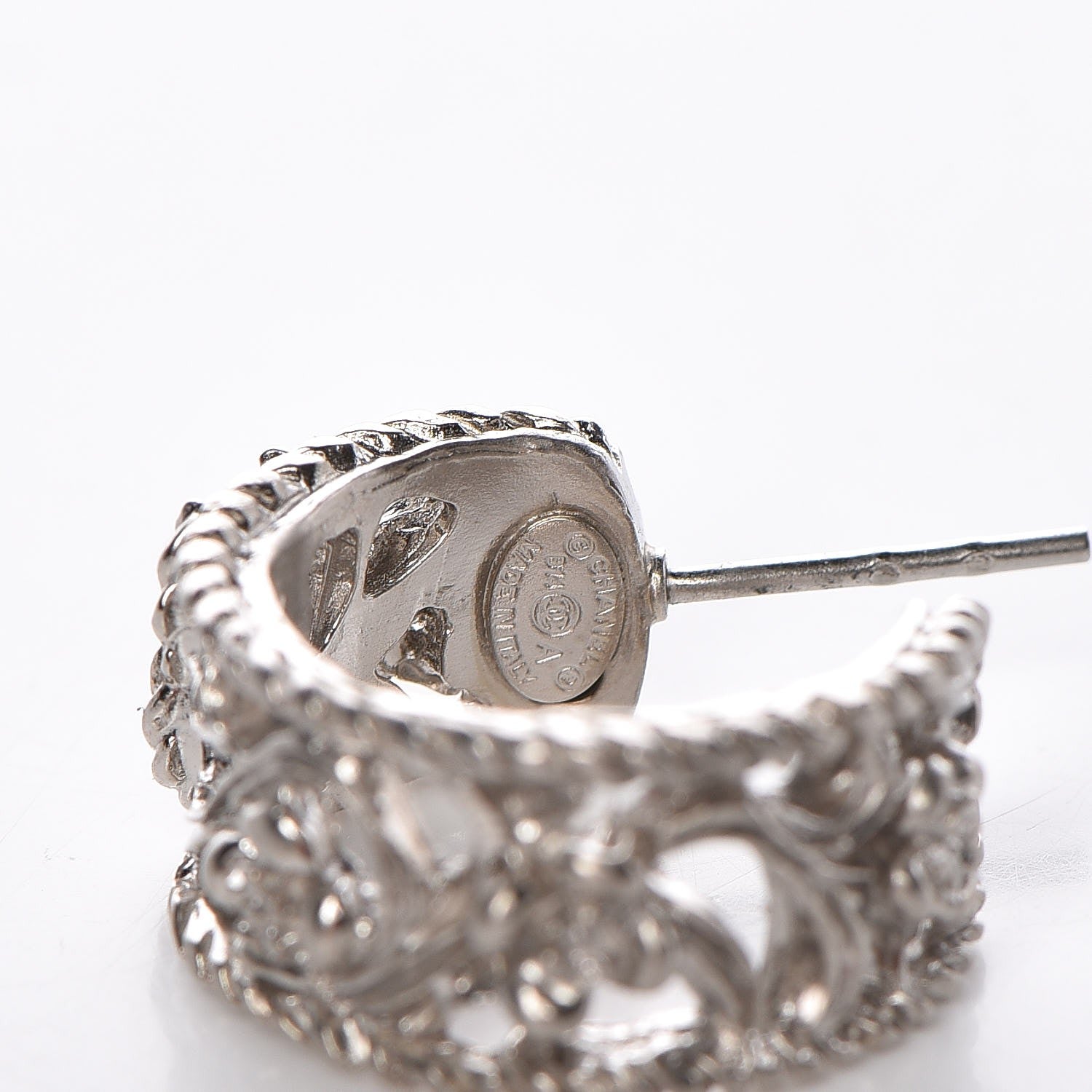 Chanel CC Camellia Hoop Earrings Silver 3 of 4