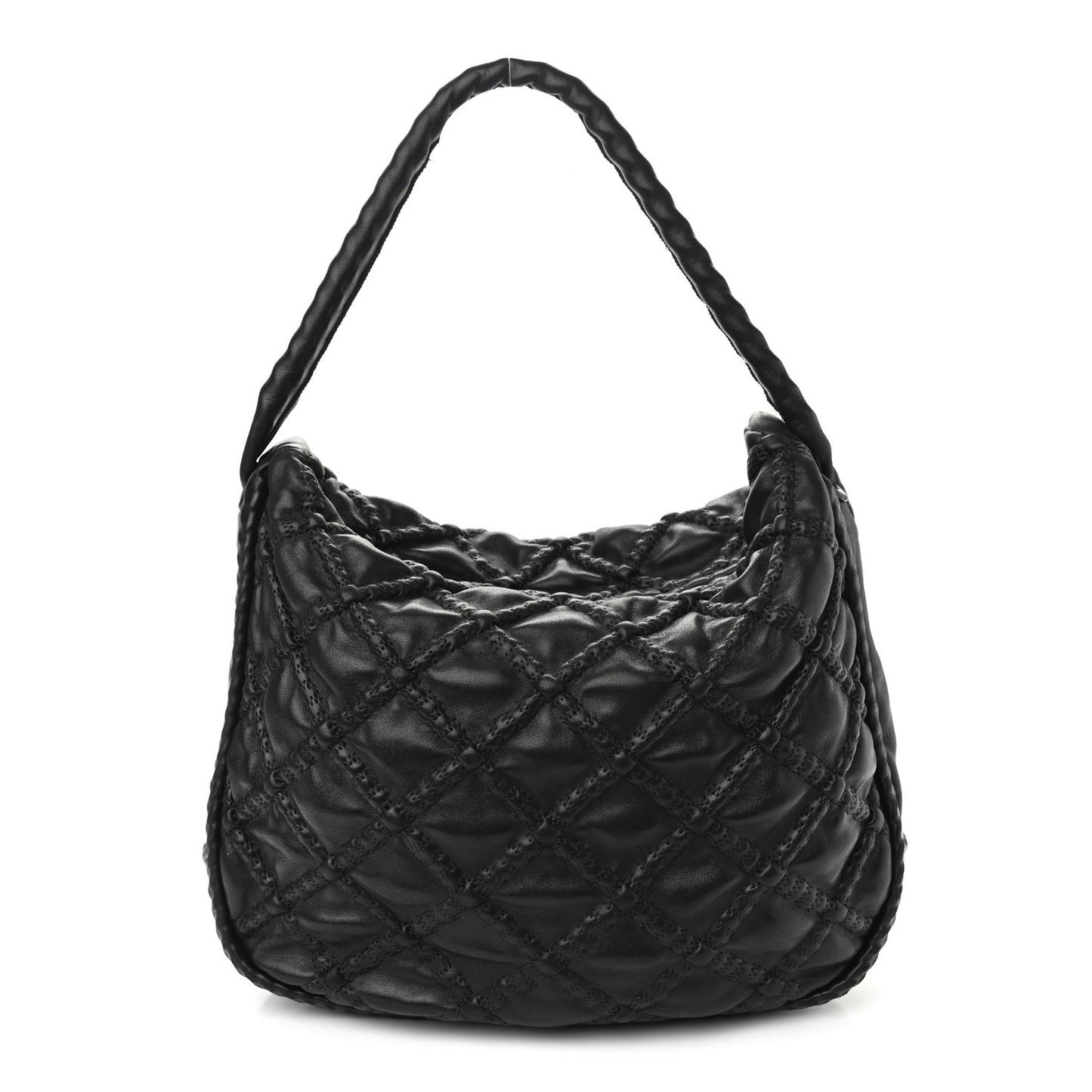 Quilted Lambskin Hidden Chain Hobo Black