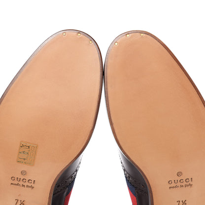 Gucci Calfskin Web Bee Embroidered Mens Slip-On Brogue Wingtip Derby Shoes 7.5 Cocoa 10 of 11