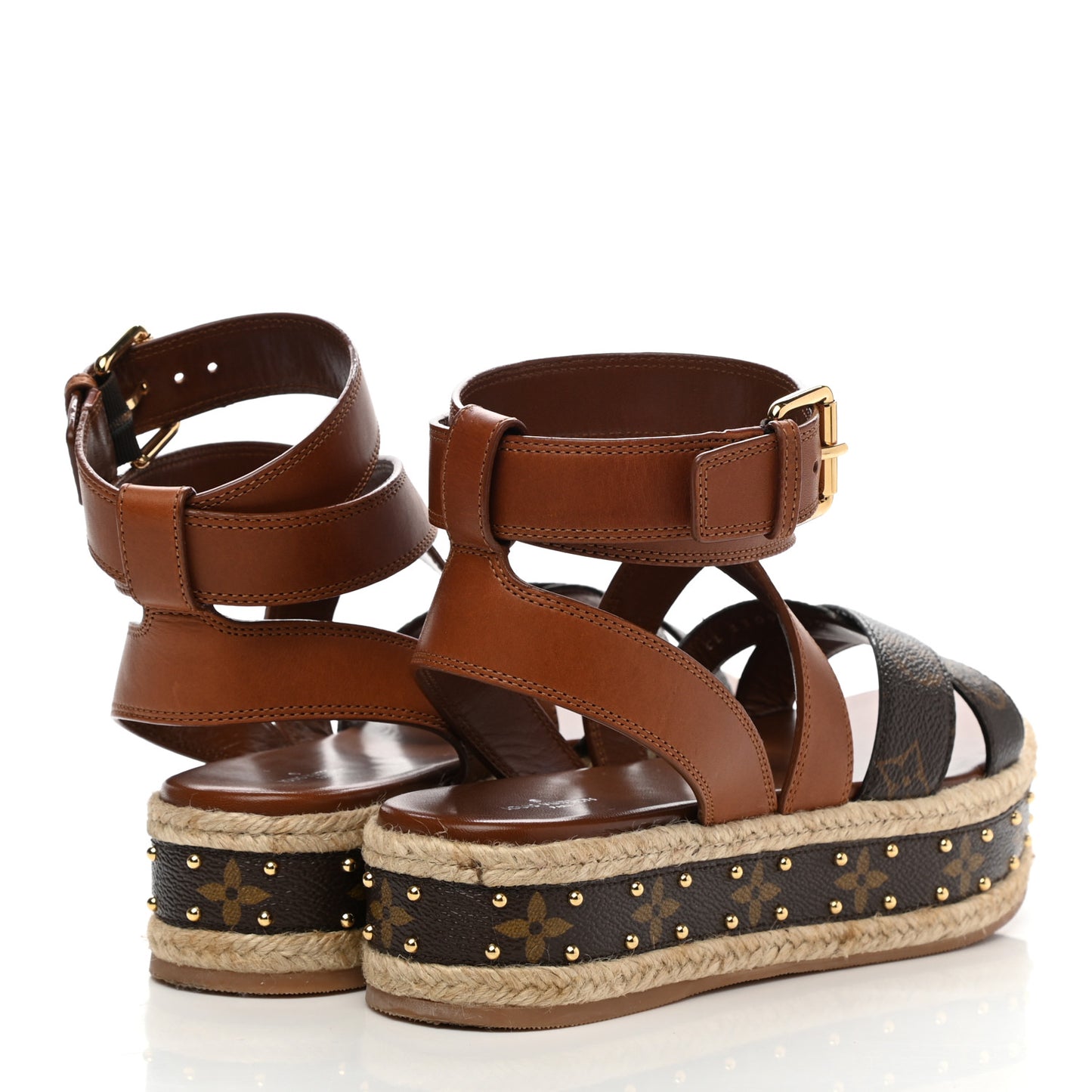 Calfskin Monogram Boundary Studded Flatform Sandals 39