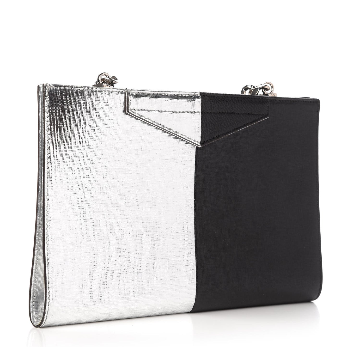 Metallic Saffiano Bi-Color Grande Clutch Black Argento