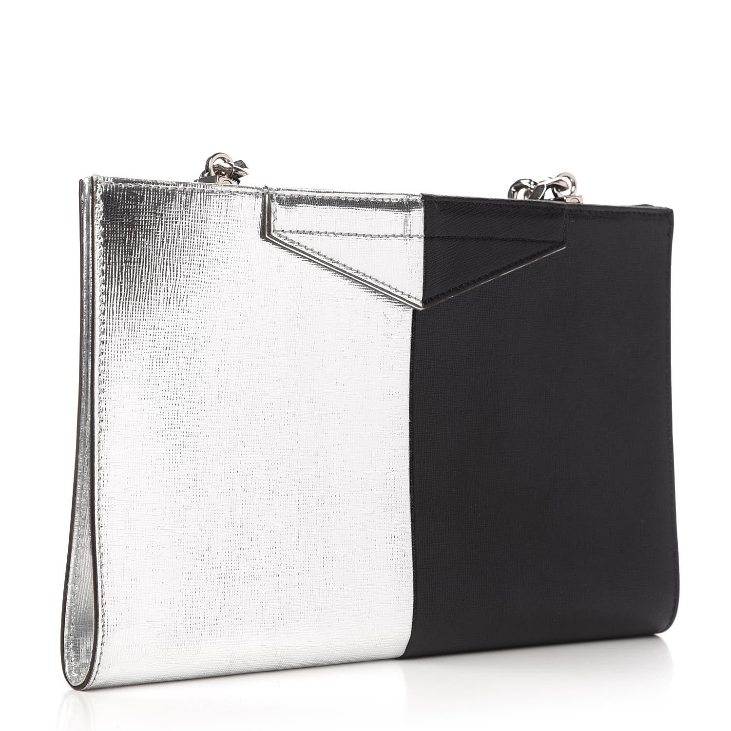 Fendi Metallic Saffiano Bi-Color Grande Clutch Black Argento 3 of 9