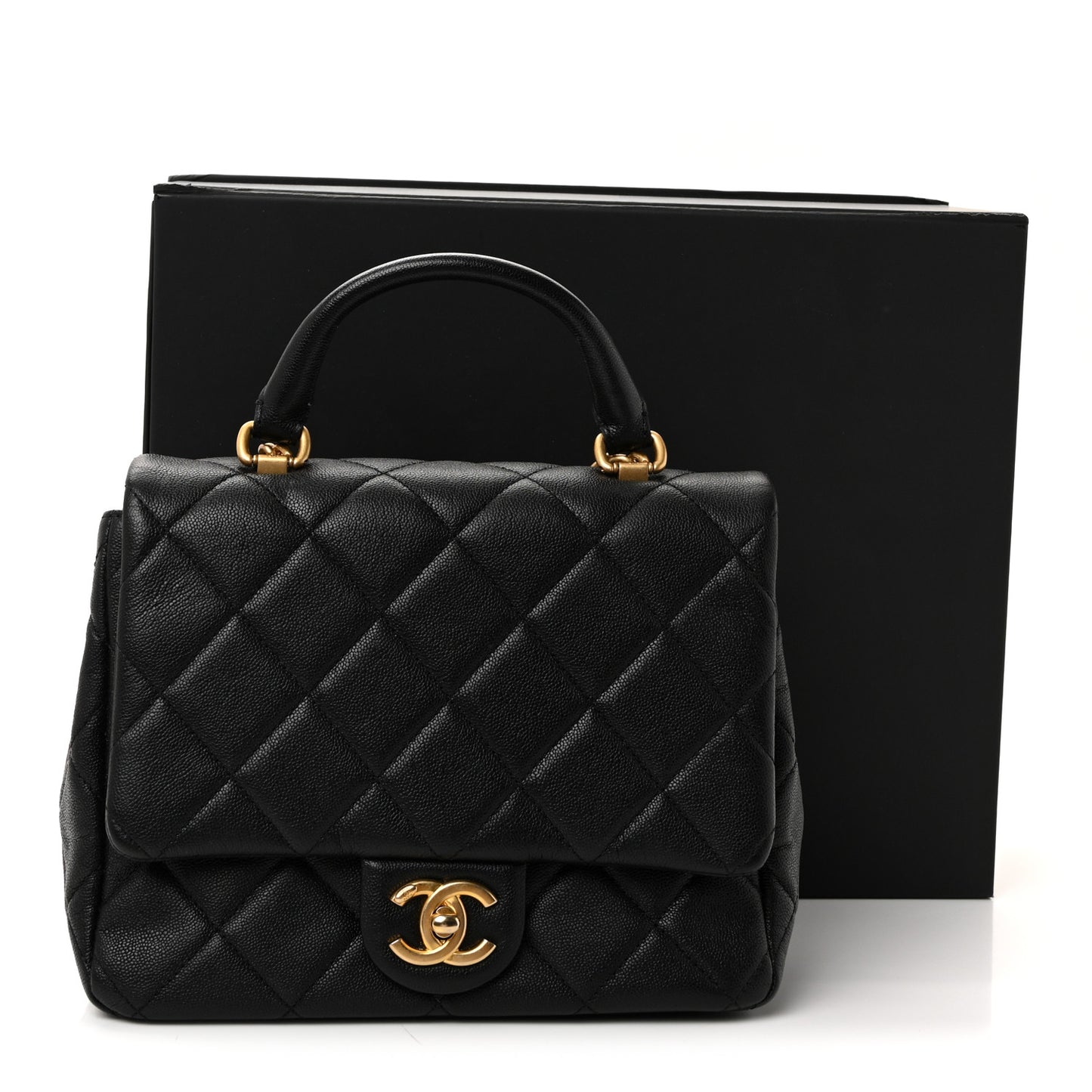 Caviar Quilted Small Top Handle Flap Black