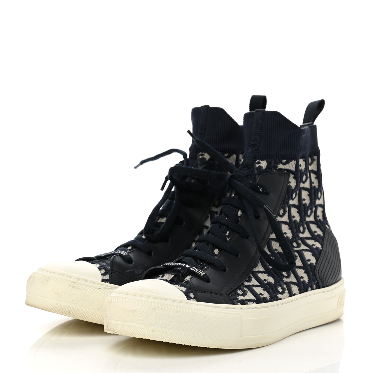 Technical Knit Calfskin Oblique Womens Walk'n Dior High Top Sneakers 40.5 Deep Blue