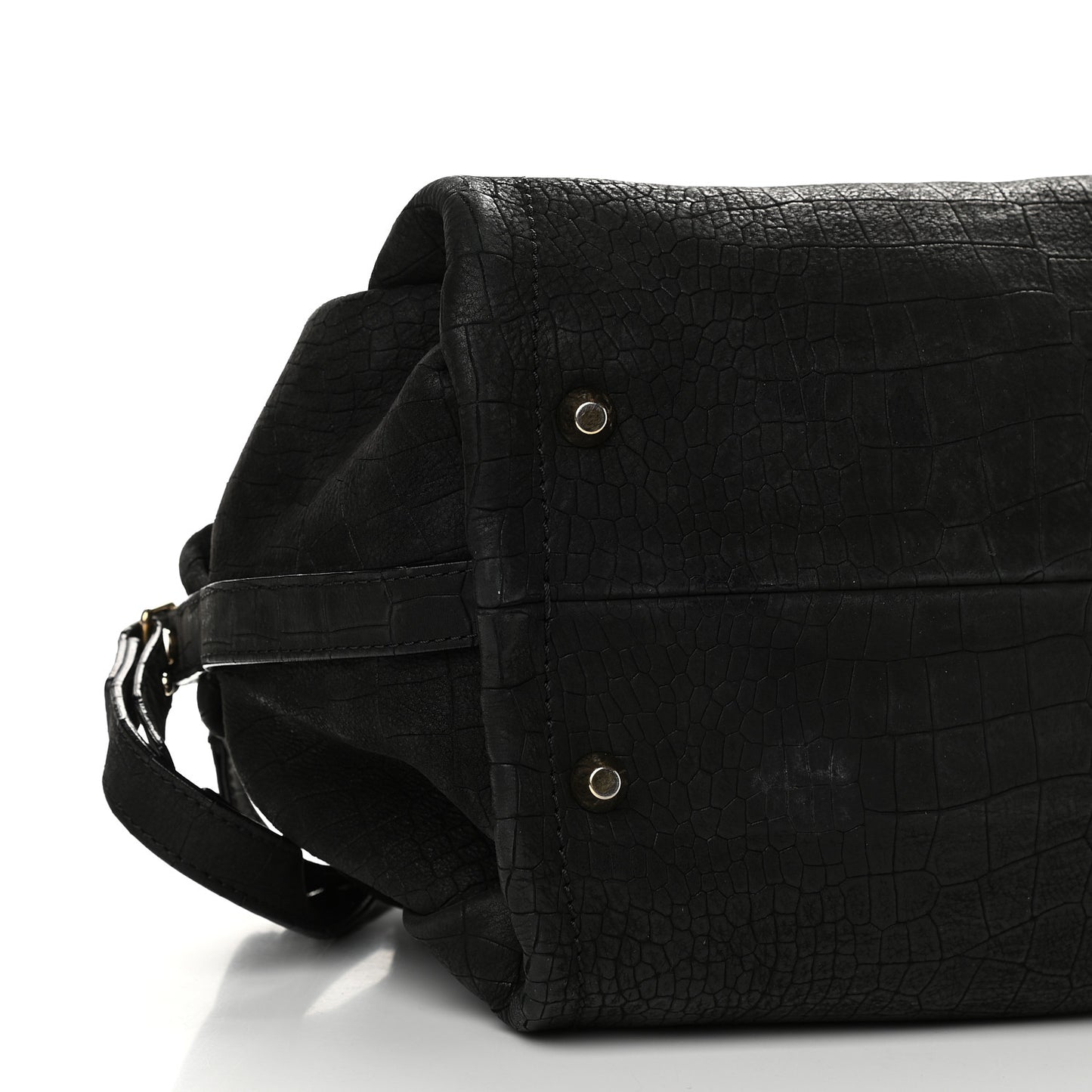 Crocodile Stamped Calfskin Trilogy Bowling Bag Black
