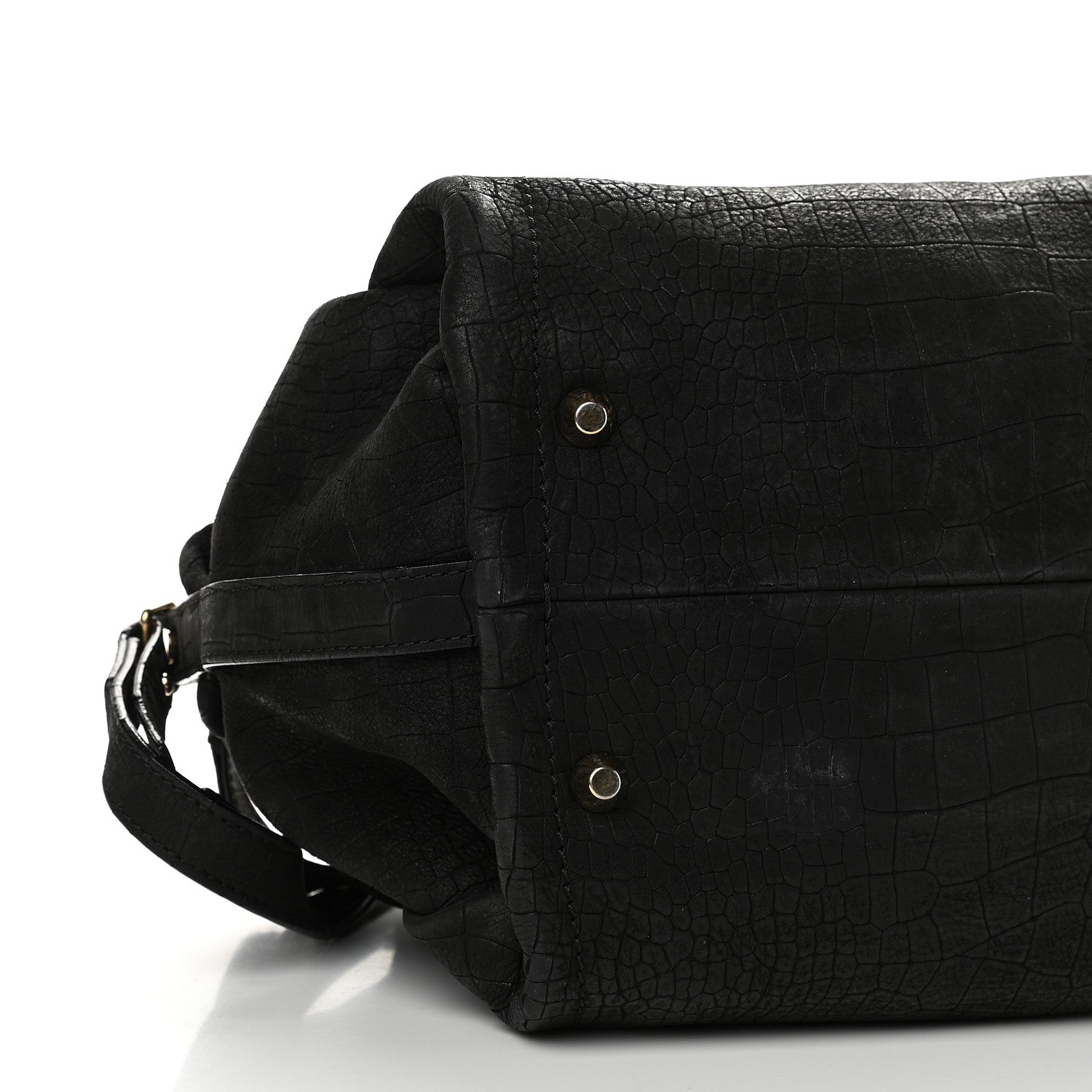 Lanvin Crocodile Stamped Calfskin Trilogy Bowling Bag Black 8 of 12
