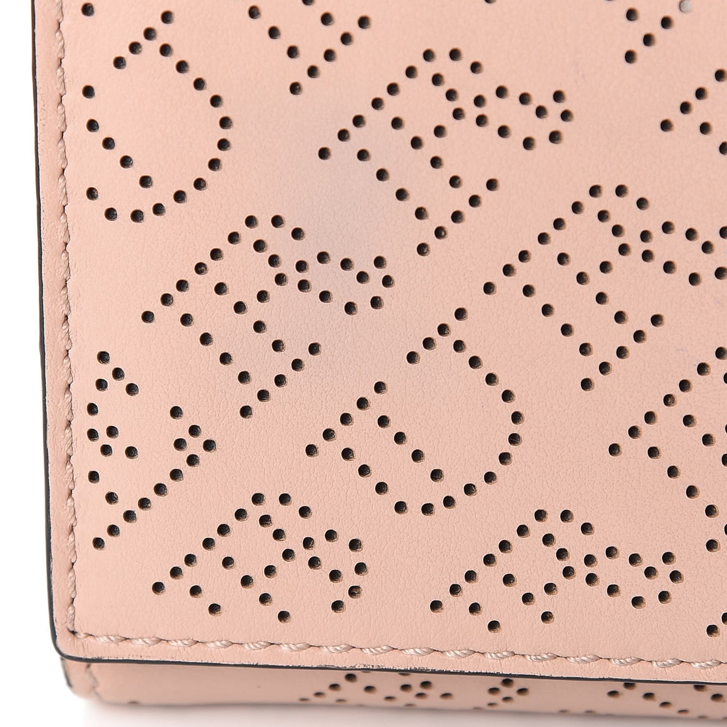 Calfskin Perforated Compact Wallet Pale Fawn Pink