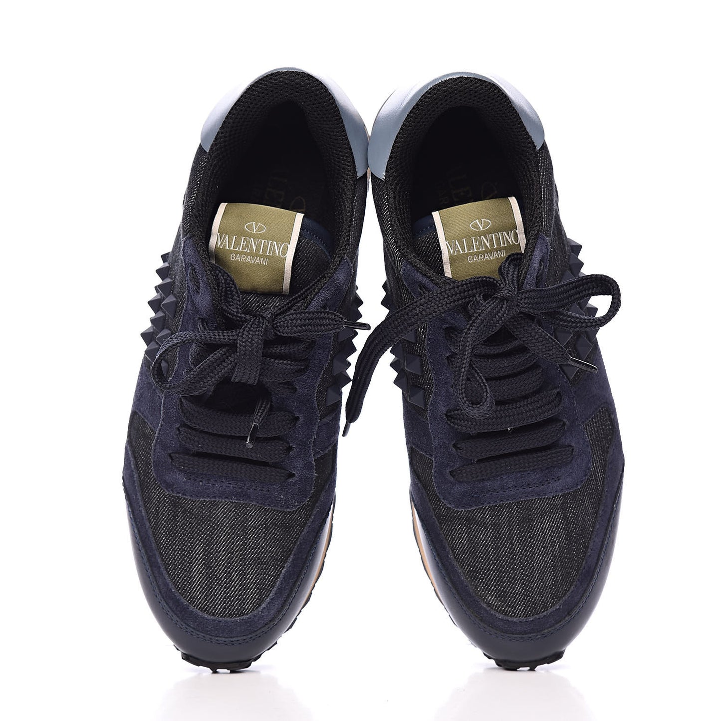 Denim Calfskin Suede Rockstud Sneakers 35.5 Deep Denim