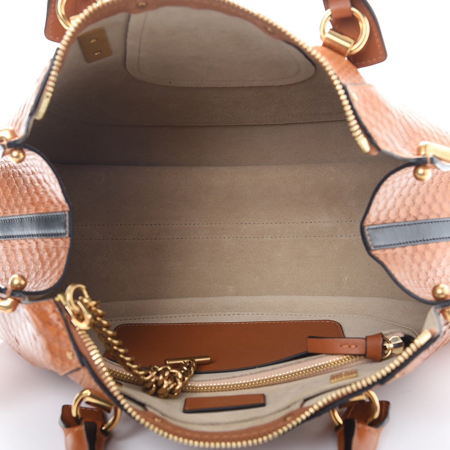 Python Calfskin Small Hayley Double Carry Satchel Caramel