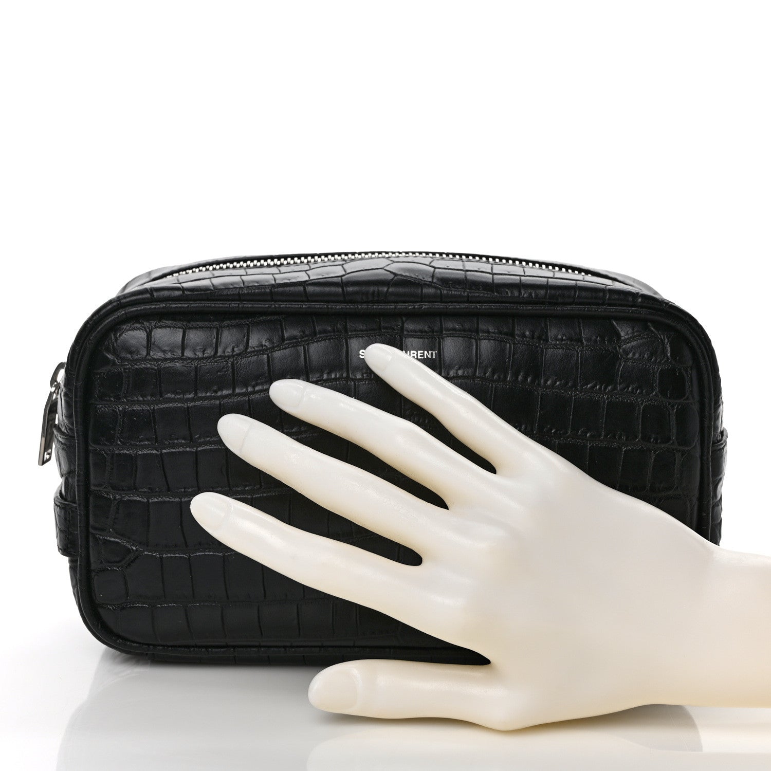 Saint Laurent Calfskin Crocodile Embossed Cosmetic Case Black 2 of 7