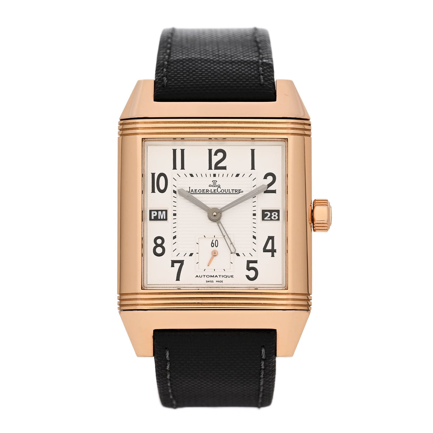 18K Rose Gold Fabric 35mm Reverso Squadra Hometime Automatic Watch Q7002420
