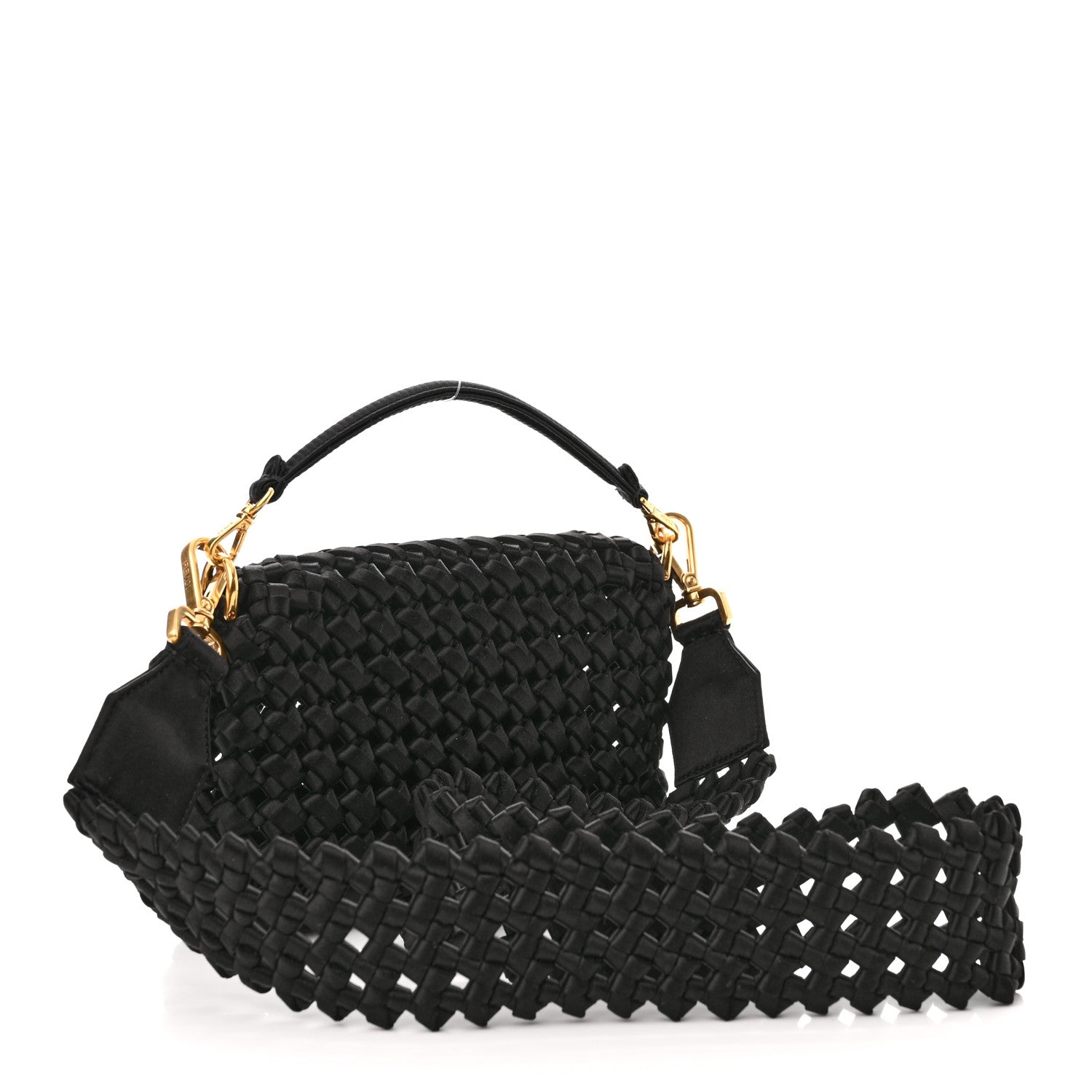 Fendi Satin Square Knot Woven Mini Baguette Black 1212934