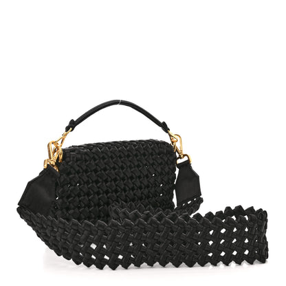 Fendi Satin Square Knot Woven Mini Baguette Black 3 of 10
