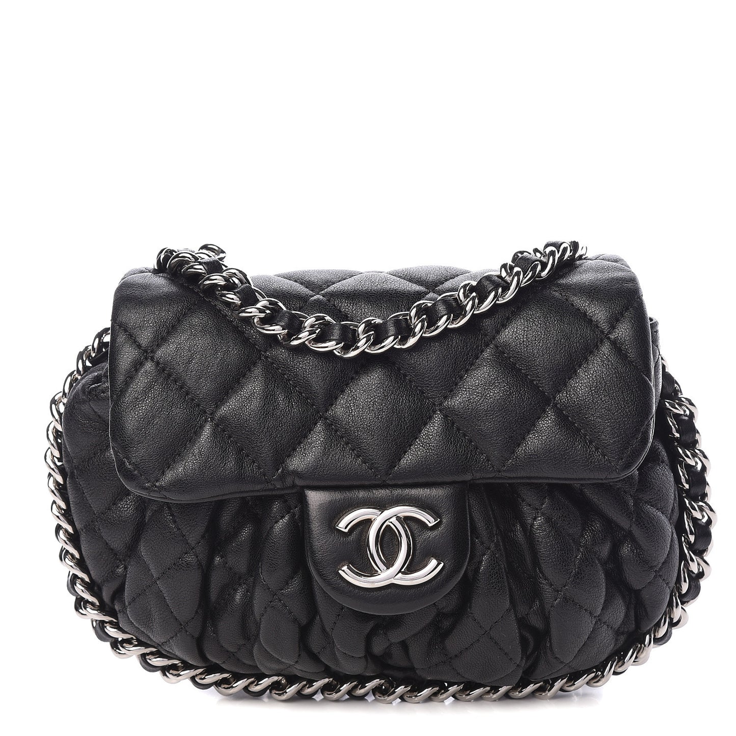 Washed Lambskin Quilted Mini Chain Around Flap Black