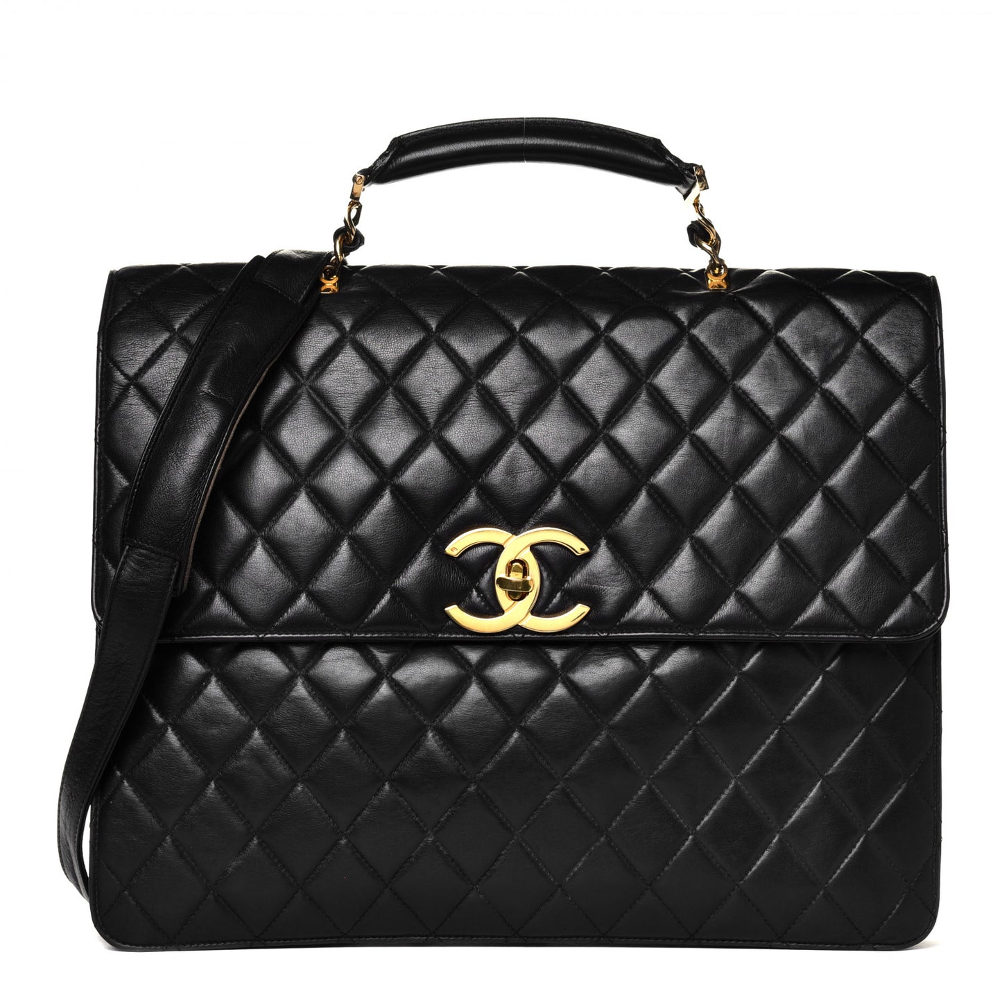 Lambskin Quilted Briefcase Laptop Bag Black