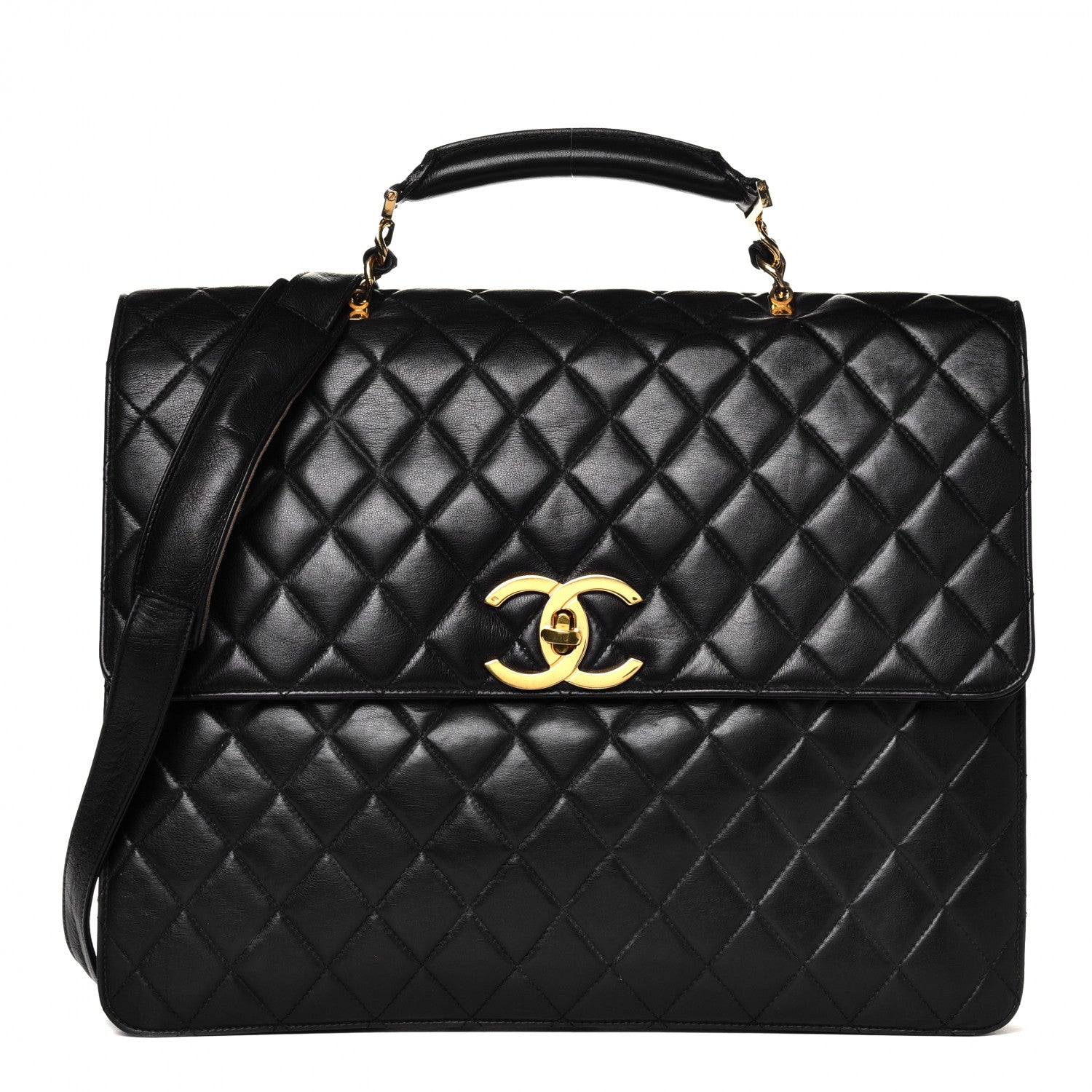 Chanel Lambskin Quilted Briefcase Laptop Bag Black 1 of 8