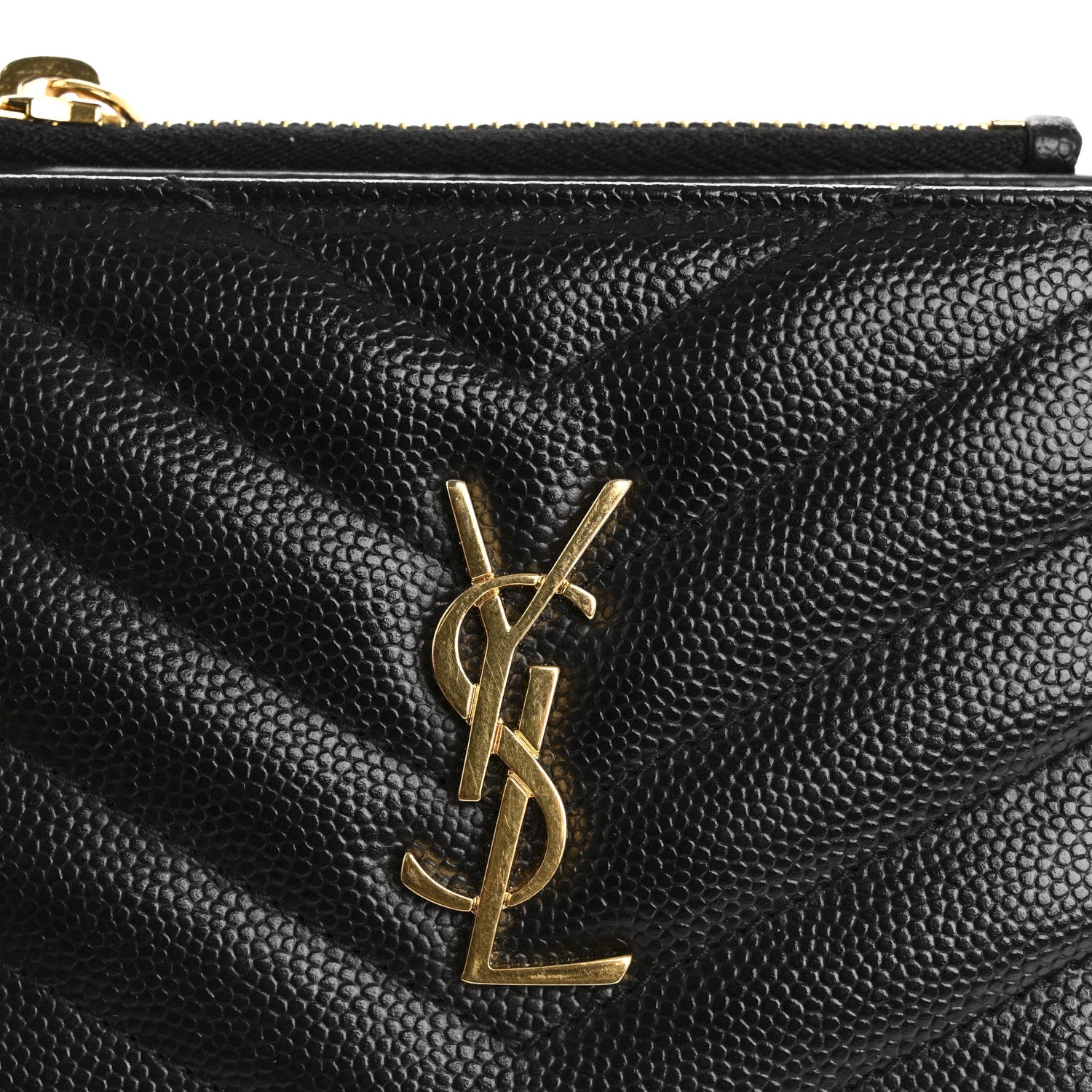 Saint Laurent Grain De Poudre Matelasse Chevron Monogram Zipped Card Case Black 8 of 12