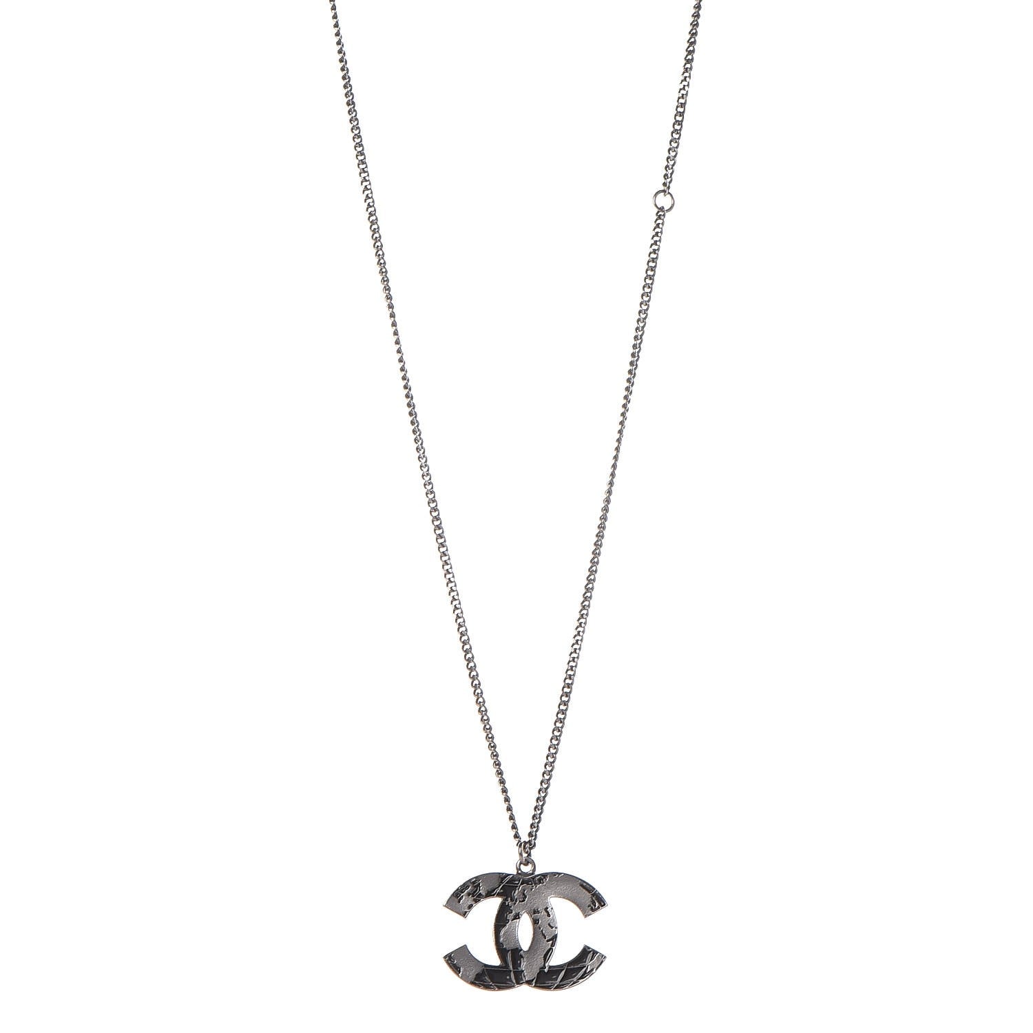 Chanel Enamel Map CC Pendant Necklace Dark Silver 1 of 6