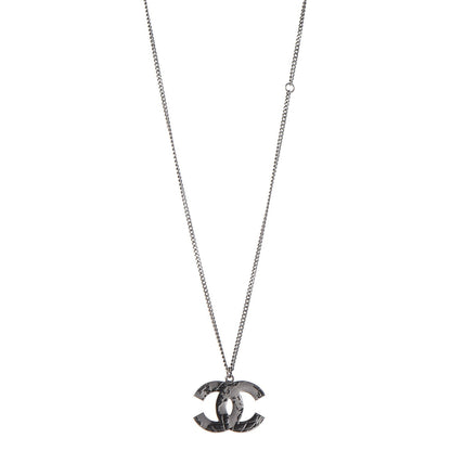 Chanel Enamel Map CC Pendant Necklace Dark Silver 1 of 6