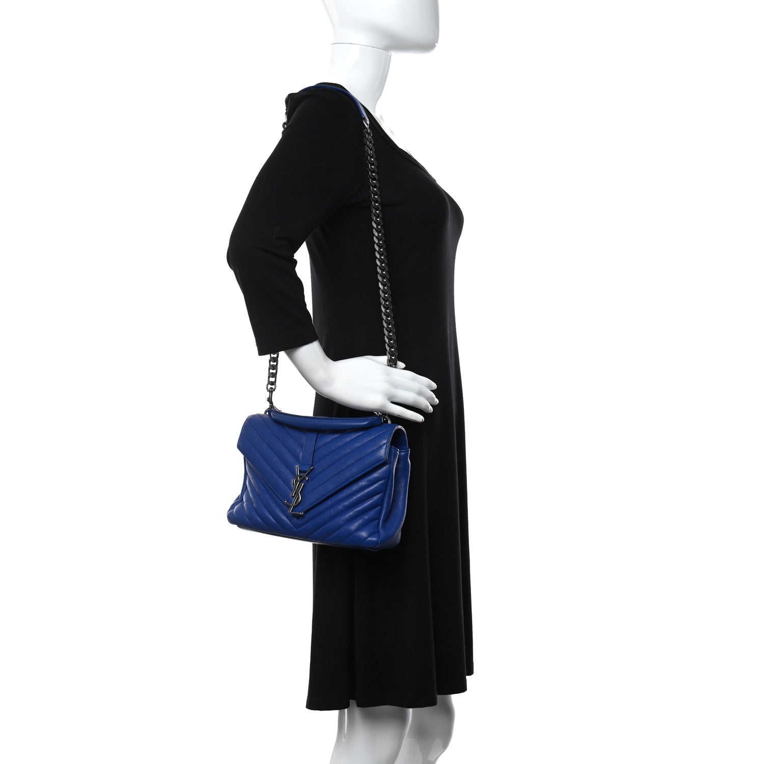 Saint Laurent Sheepskin Matelasse Chevron Monogram Medium College Bag Royal Blue 3 of 10