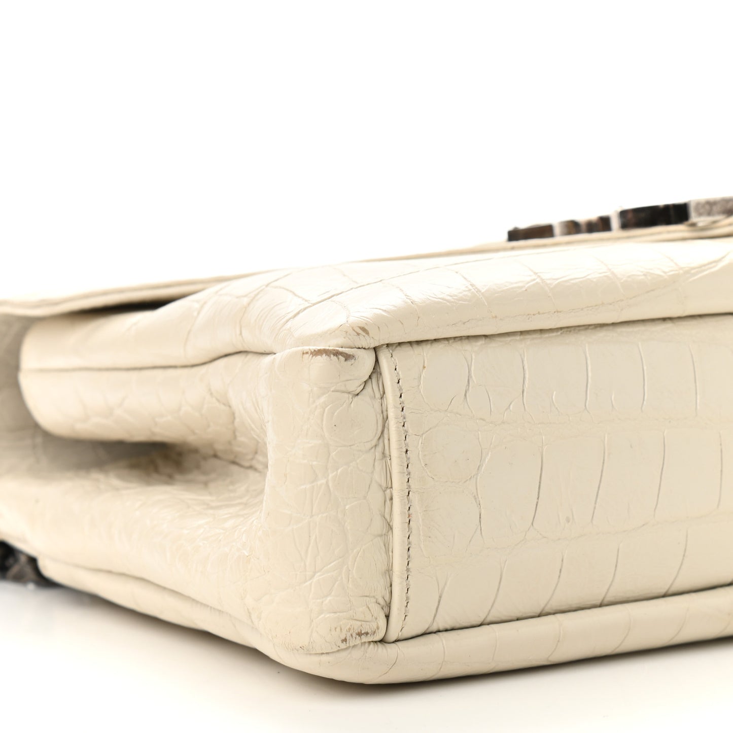 Calfskin Crocodile Embossed Medium College Monogram Satchel Porcellana